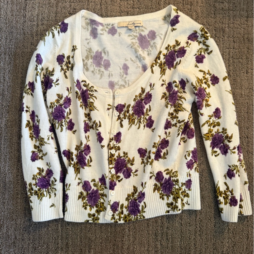 Floral Cardigan with Purple Roses